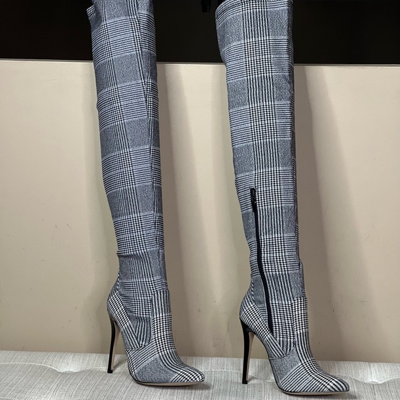 Beth Multi Plaid Pull on Stretch Tall Boots - Picture 4 of 13
